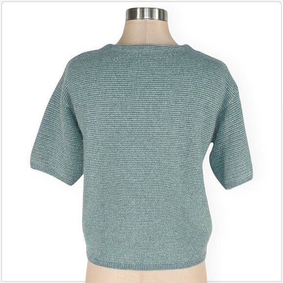 Orfeo Paris Aqua Silver Metallic Knit Cropped Zipper Trim Angora Bl Sweater S/M - Picture 3 of 5